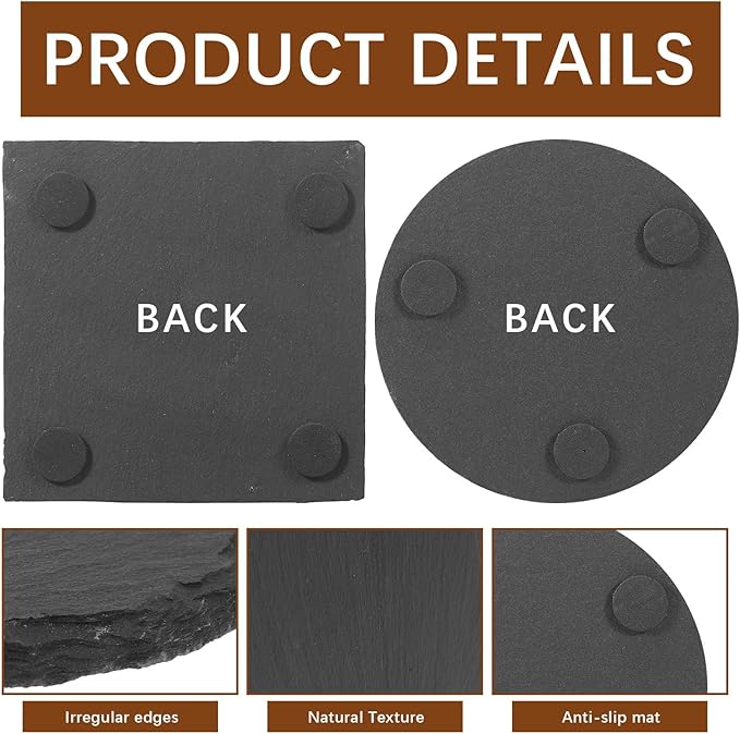 72pcs Slate Coasters Black 4 Inch Bulk Blank Rock Coasters Blank Laser Engraving, Hand Painted DIY, Scratch Resistant Bottom (36*Square+36*Round)