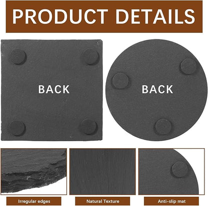 48pcs Slate Coasters, Black 4 Inch Bulk Blank Rock Coasters Blank Laser Engraving, Hand Painted DIY, Scratch Resistant Bottom (24*Square+24*Round)