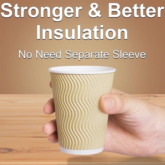 Hot Paper Cups_12 oz Disposable Insulated Corrugated Sleeve Ripple Wall Paper - Image 6