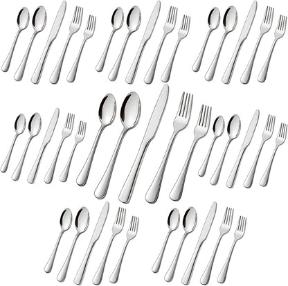 Stainless Steel Flatware Set - Forks, Knives and Spoons for Home and Restaurant Kitchen - Rust Resistant Cutlery Utensils (200, Silver)