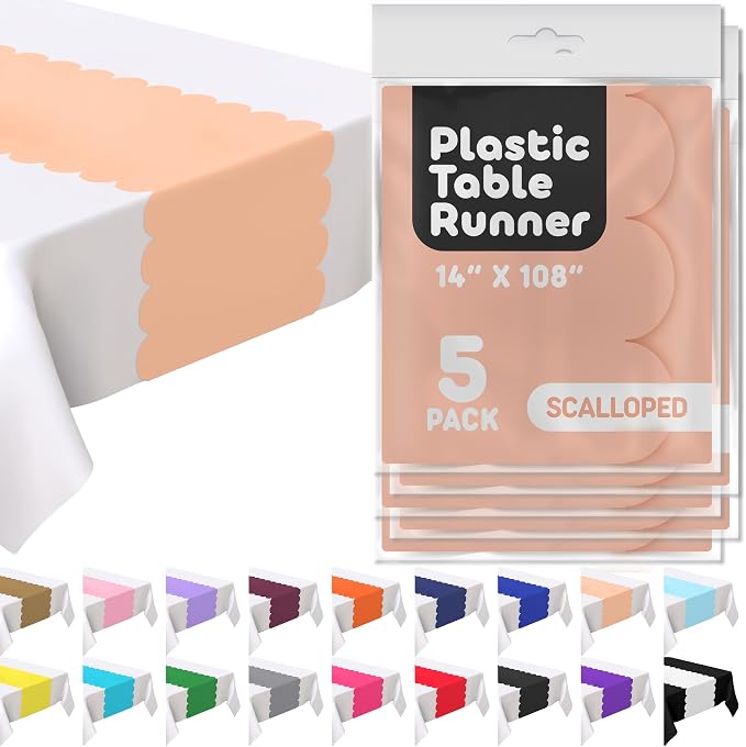 Peach Scallop Table Runner, Disposable Plastic, 5 Pack - Image 8