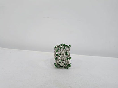 Silver Green Beaded Napkin Ring Set of 12 - Beautiful Fancy Elegant Decorative Napkin Holder for Dinner Table Decoration, Easter, Farmhouse, Wedding, Party, Family Gathering, New Year, Everyday Use