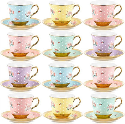 Teenyyou Set of 12 Tea Cups and Saucers Tea Party Decorations Floral Porcelain by Teenyyou