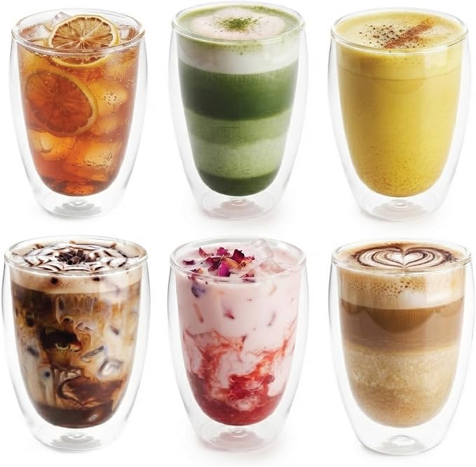 JS Gourmet Double Wall Glass Coffee Mugs Set of 6, 12oz/350ml Borosilicate by Unknown