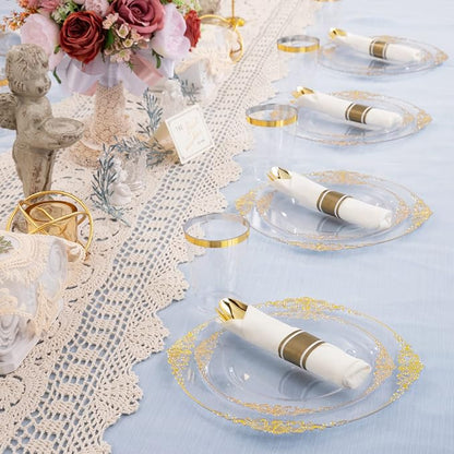 175pcs Clear and Gold Plastic Plates - Image 2