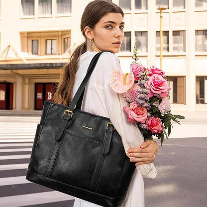 LOVEVOOK Laptop Tote Bag for Women, Leather Work Computer Briefcase Bag | Large - Image 2