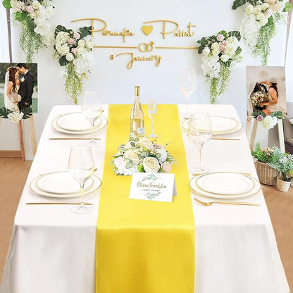 Yellow Satin Table Runners 10 Pack 12x108 inch Silk Smooth Fabric | Bright - Image 6