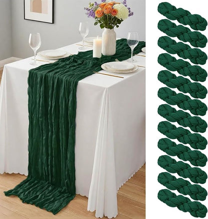 12 Pack Dark Green Cheesecloth Table Runner 10Ft, Christmas Table Runner 21.5 X by Yemosa