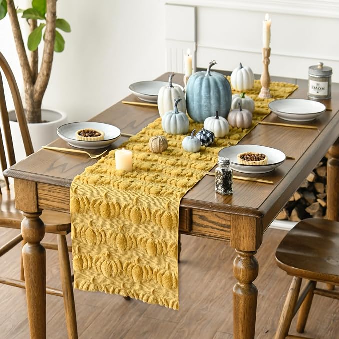 Artoid Mode Ginger Soft Faux Fur Pumpkins Fall Table Runner 13x72 Inch | - Image 4
