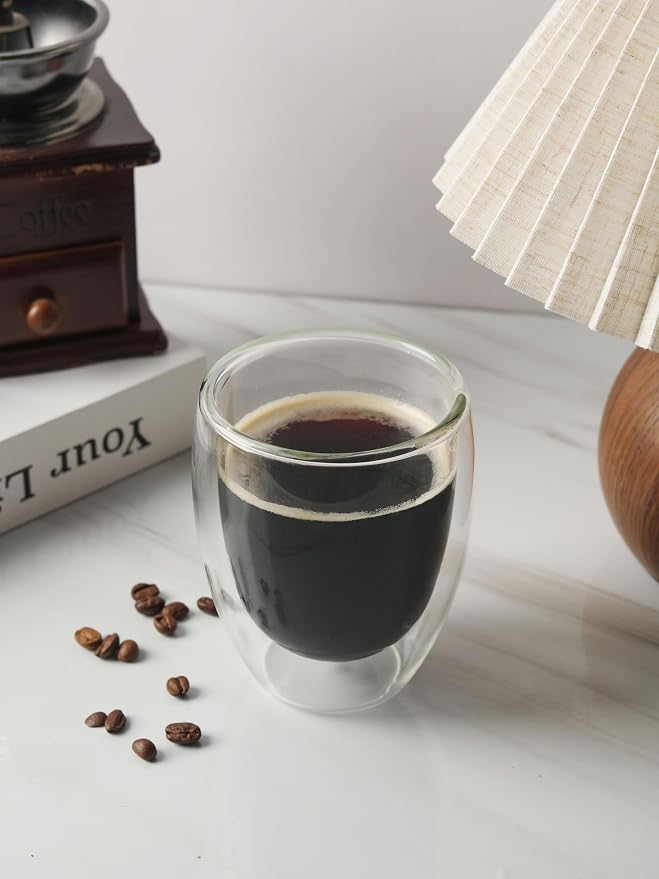 NIRA.Z 4 Pack 11.6oz/343ml Double Wall Glass Coffee Mugs, No Hole Bottom - Image 6
