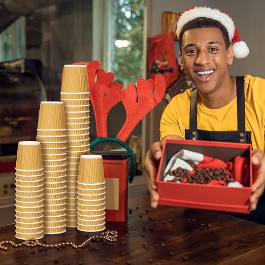Yaomiao 200 Pcs 4 oz Disposable Espresso Coffee Cups Ripple Corrugated Paper - Image 6