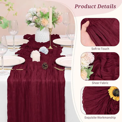 Pesonlook Cheesecloth Table Runner Burgundy, 10 Pack 17.7x108 inch, Long | - Image 3