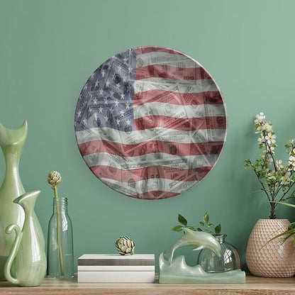 Decorative Plates, American Flag Print Ornament, Dolar Exchange, 8 Inch, Kitchen Wall Decor, Multicolor