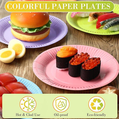 Thenshop 300 Pcs Colorful Paper Plates 7 Inch Disposable Party Plates for Dessert Cake Birthday Party Supplies(Macaron Colors)