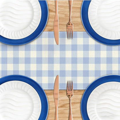 Light Blue and White Gingham Table Runner, Buffalo Plaid Check Table Cloth | - Image 4
