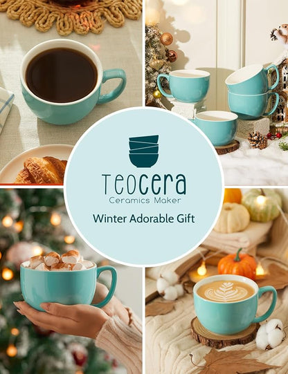 Teocera Turquoise Coffee Mugs Set of 4, 16 oz Ceramic Coffee Mug, Large Mug Set - Image 5