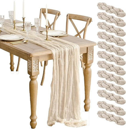 12 Pcs Beige Cheesecloth Table Runner 13ft Boho Gauze Cheesecloth Table Runner by WJWHQ