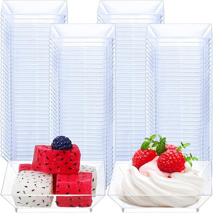 200 Pieces Mini Square Dessert Plates 2.5 x 2.5 Inch Disposable Appetizer Plates Small Clear Plastic Dish for Dessert Salad Appetizer Sauces Tastings Cake Wedding Party Serving (Clear)