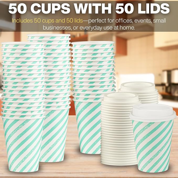 Disposable Coffee Cups with Lids, To Go Paper Hot Cups, Water Blue - Image 5