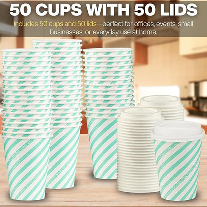 Disposable Coffee Cups with Lids, To Go Paper Hot Cups, Water Blue - Image 5