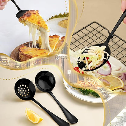 30pcs Stainless Steel Serving Utensils Set for Parties& Buffets, Catering, Banquets, Weddings and Events (Black)
