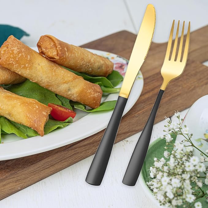 Black Gold Silverware Set for 8, Stainless Steel 40 Piece Modern Cutlery Set - Image 9