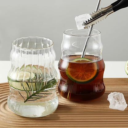 2 Pcs Ribbed Glass Cups 18 Oz Vintage Drinkware Wavy Ribbed Design Ideal - Image 7