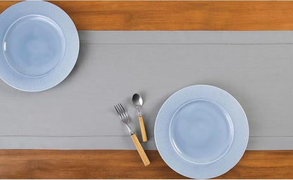 Solino Home Cotton Linen Dining Table Runner Light Grey Woven, 14 x 90 in | - Image 3