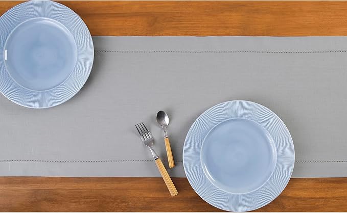 Solino Home Cotton Linen Dining Table Runner Grey Hemstitch, 14 x 132 in | - Image 3