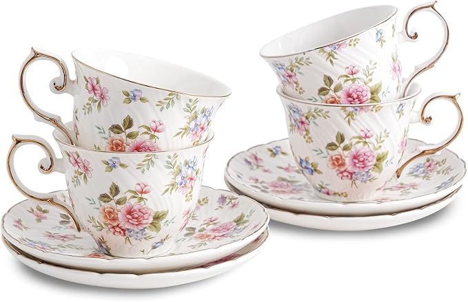 Agyiuns tea cups and saucers ceramic coffee mug 6oz set of 4 by Agyiuns