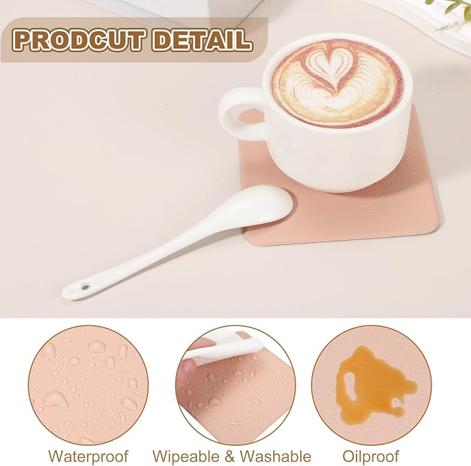 uxcell 6 Pcs Faux Leather Coasters, 3.9 x 3.9 Square Coasters - Image 3