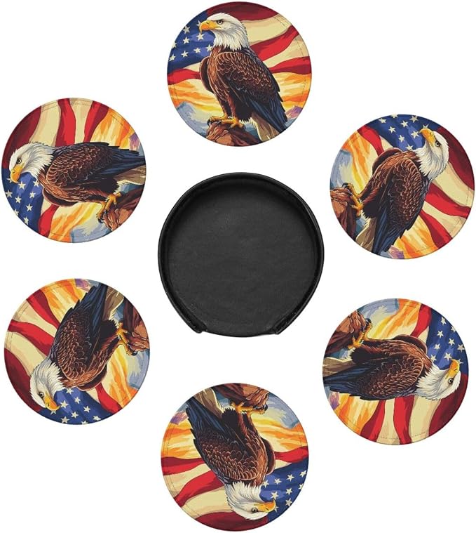 Eagle Stars Stripes Flag Leather Coasters Set of 6 - Image 7