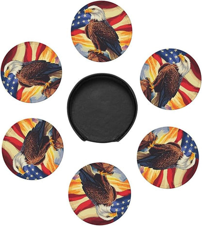 Eagle Stars Stripes Flag Leather Coasters Set of 6 - Image 7