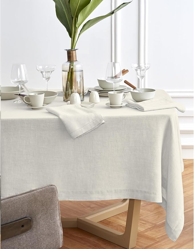 Solino Home Linen Tablecloth 70 x 108 Inch - 100% Pure Linen Light Flax Table Cloth for Rectangle Tables - Sonoma, Machine Washable Tablecloth for Spring, Easter