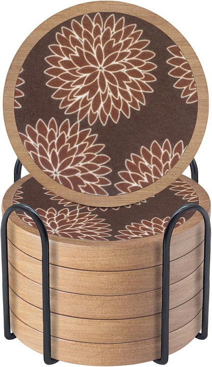 Wood Coasters Set of 6 with Holder, Cewiru Cup Mat by Unknown