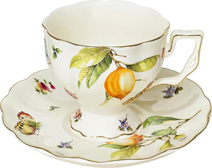 Tea Cups and Saucers Set, Porcelain Coffee Mugs, 8.4 OZ Vintage Coffee Cups by JUSONEY