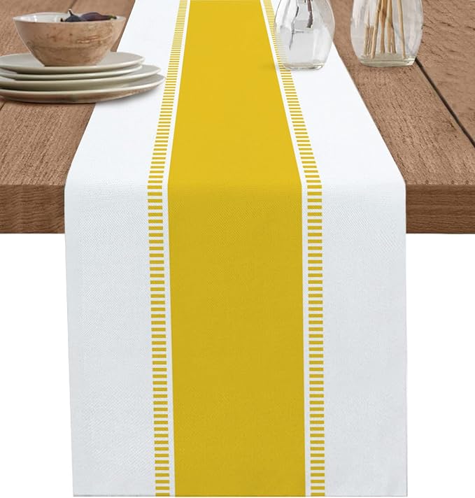 Yellow Table Runners 108 inches Long, Modern Stripes Table Runner Farmhouse by Futuregrace