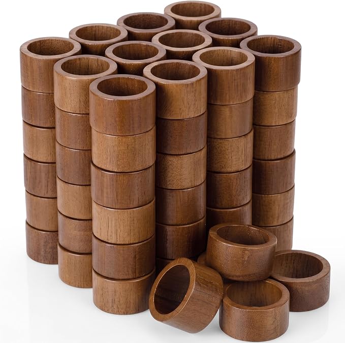 Zhehao 150 Pcs Wood Napkin Rings Bulk Acacia Brown Table Napkin Holder Buckles by Zhehao