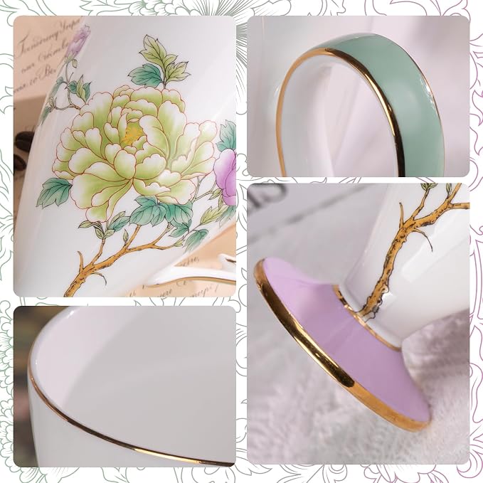 KAMMAK Bone China Coffee Mugs, 15oz Floral Tea Cups - Image 4
