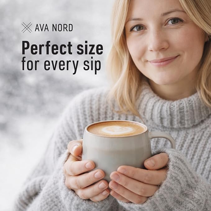Ava Nord Large Stoneware Ceramic Coffee Mugs Set of 4 | 16 oz | Sage Ash | - Image 4