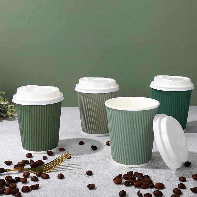 Whaline 100Pcs Sage Green Disposable Coffee Cups - Image 4