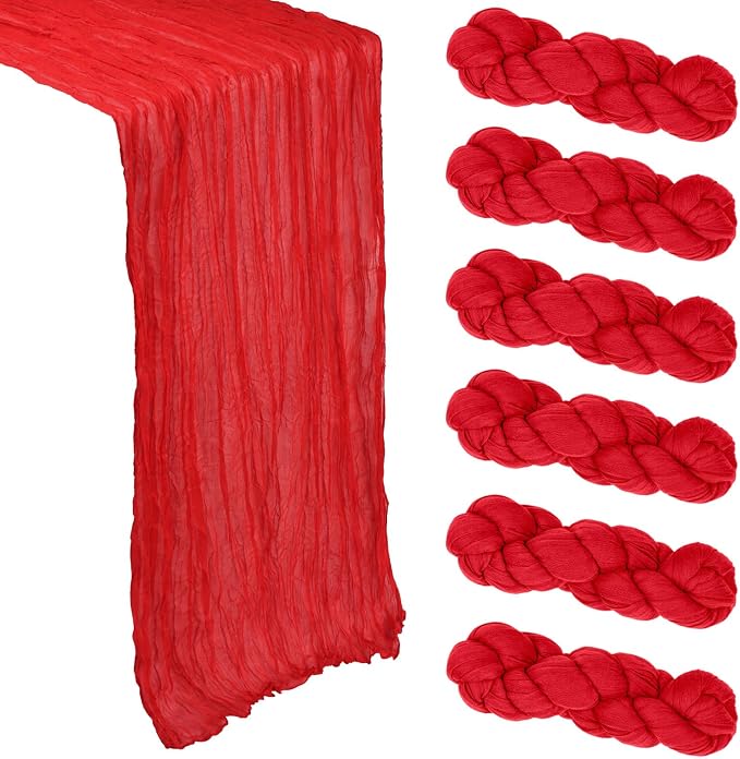 6 Pack Red Table Runner Cheesecloth 10Ft Gauze Cheese Cloth Table Runner 35x120 by Heneger
