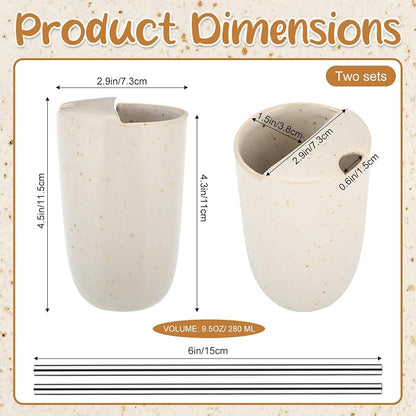 2 Pack Ceramic Coffee Mug with Sip Hole 9.5oz Retro Espresso Cup Travel Mug - Image 2