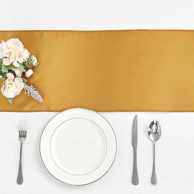 10-Pack Old Gold Satin Table Runner 12 x 108 Inch Long Bright and Smooth Silk - Image 2