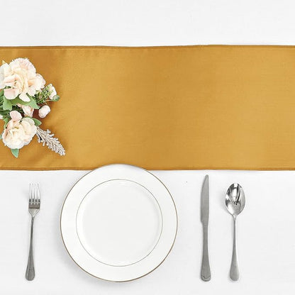 10-Pack Old Gold Satin Table Runner 12 x 108 Inch Long Bright and Smooth Silk - Image 2
