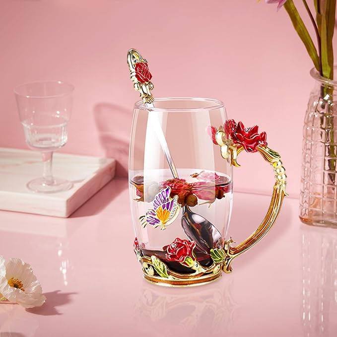Glass Fancy Tea Cup Set Birthday Christmas Valentine's Day Gift Idea - Image 5