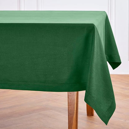 Solino Home Linen Tablecloth 60 x 120 Inch - 100% Pure Linen Pine Green Table Cloth for Rectangle Tables - Fete, Machine Washable Tablecloth for St Patricks Day