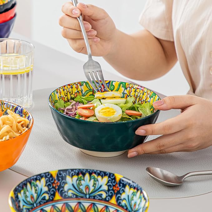 vancasso 26 Oz Ceramic Cereal Bowls Set of 6, Bohemian Soup Salad Bowls | - Image 7