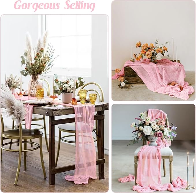 6 Pieces Pink 10FT Cheesecloth Table Runner Boho Gauze Fabric Table Runner - Image 6