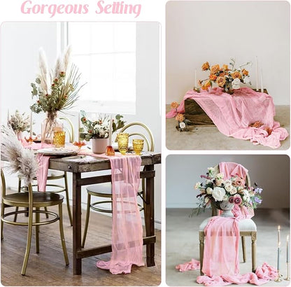 6 Pieces Pink 10FT Cheesecloth Table Runner Boho Gauze Fabric Table Runner - Image 6